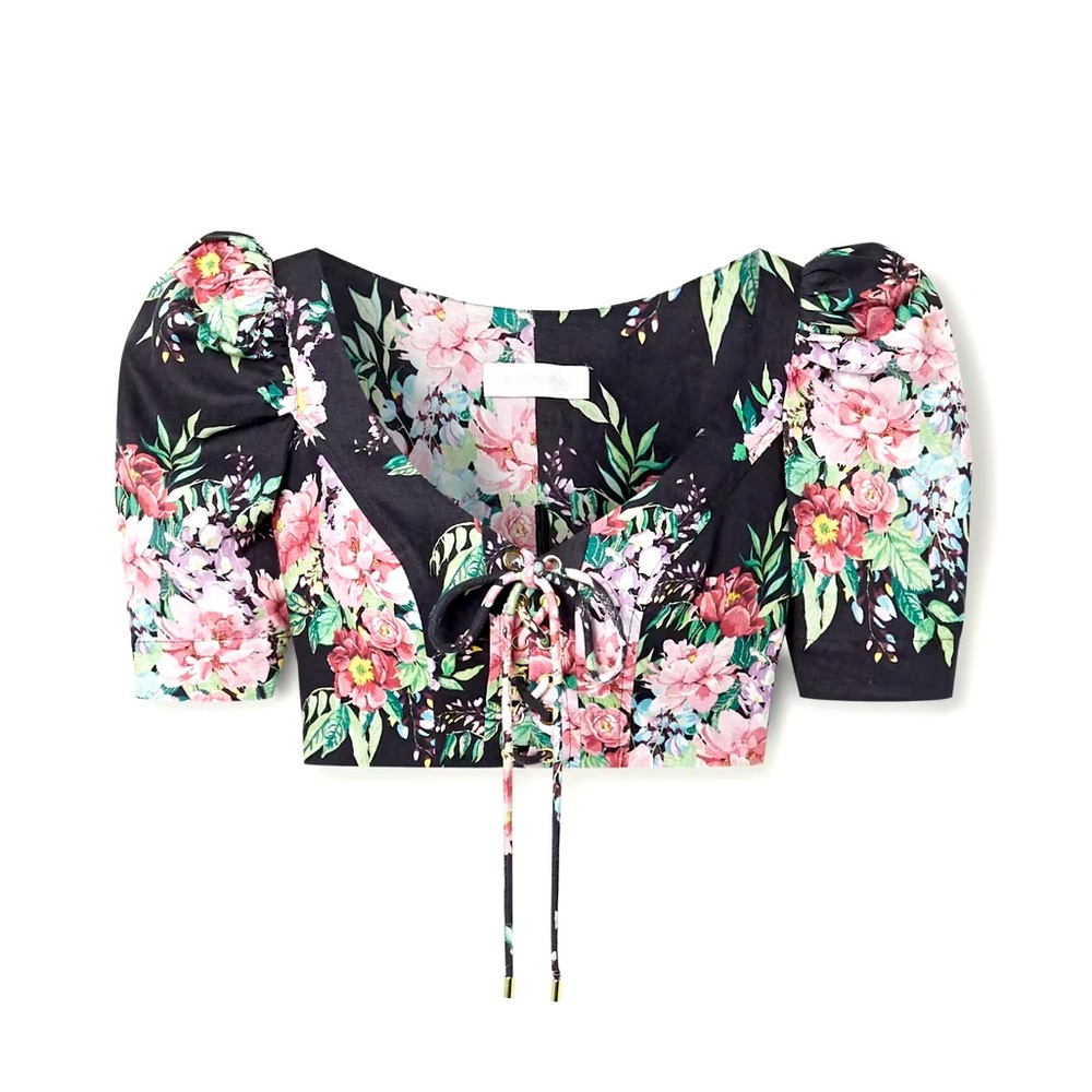 NWT $450 Zimmermann Bellitude Lace up Floral Crop Top Size 0